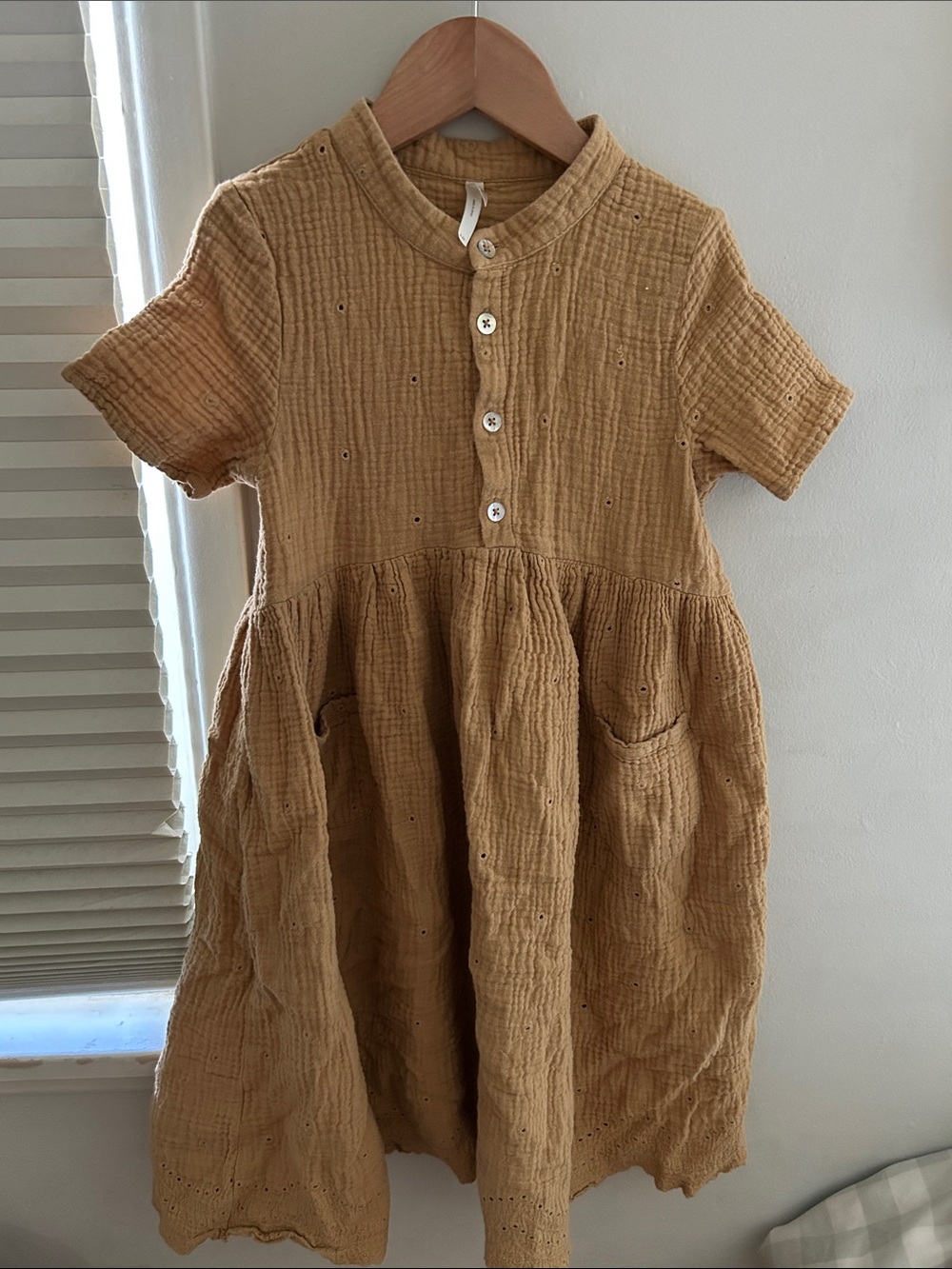 Rylee + Cru size 6-7 Mustard Gauze Pocket Dress
